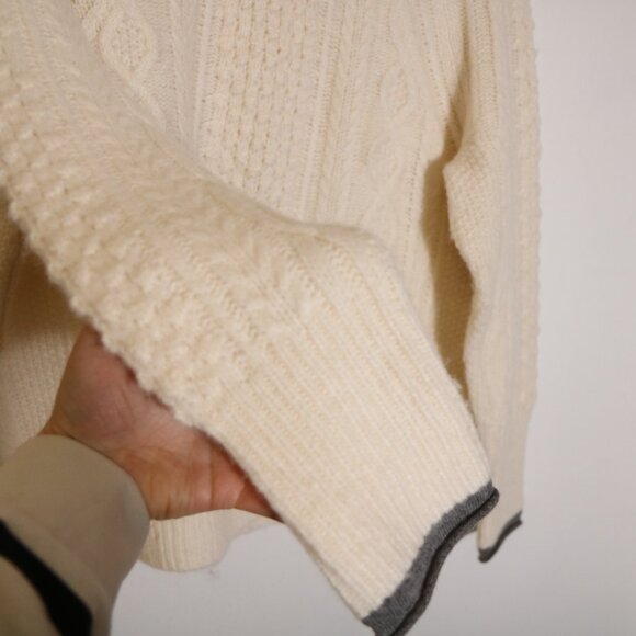 Alex Mill Camil Cable Knit Sweater Large Turtleneck Ivory Fisherman Wool Alpaca - Picture 5 of 7